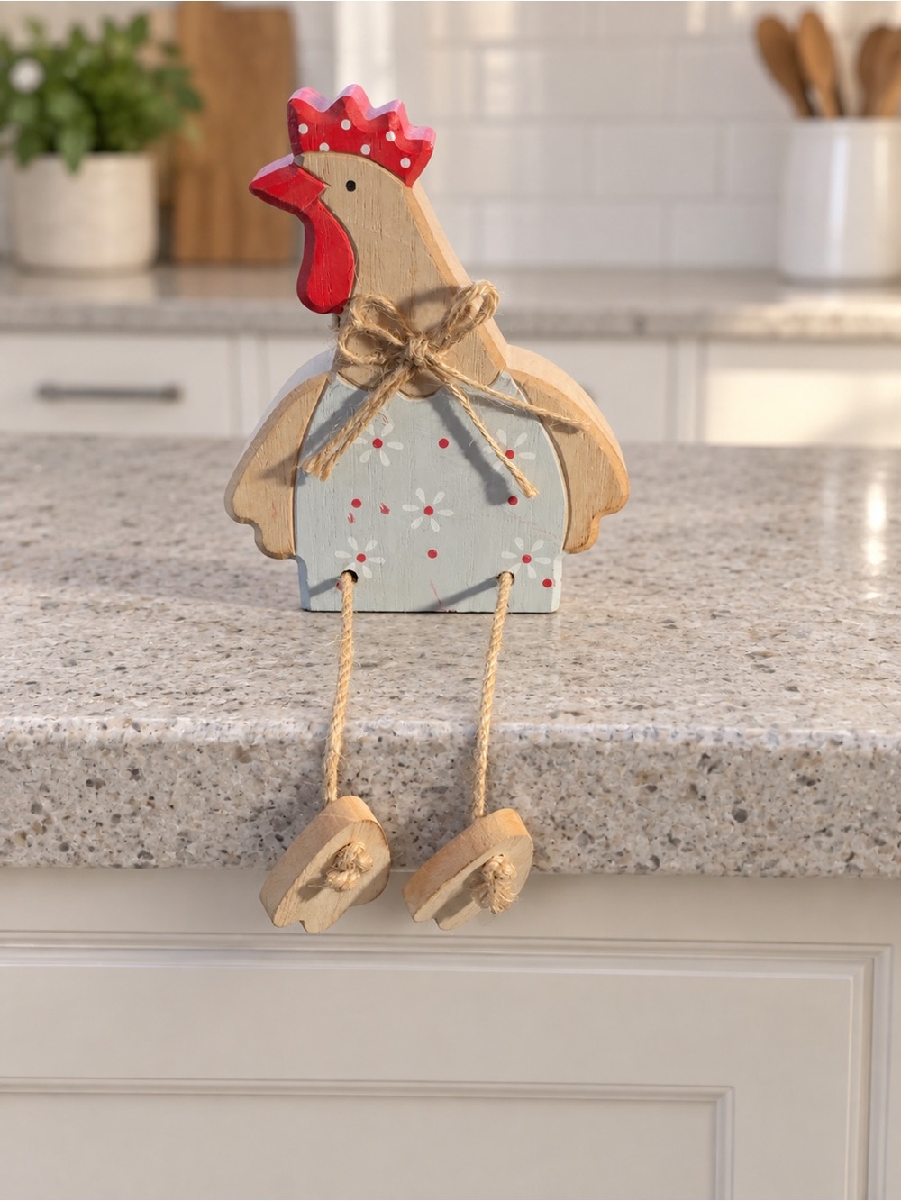 Wooden Rooster Chicken Shelf Sitter Dangling Legs Farmhouse Decor